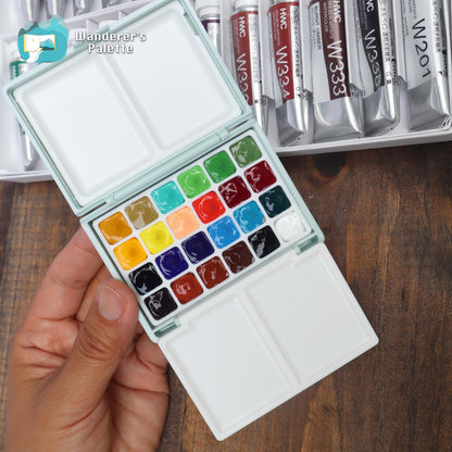 Watercolor Travel Palette | 12/24 Colors | 0.5ml/1ml Pan | Hand-Filled with Professional Holbein Watercolors