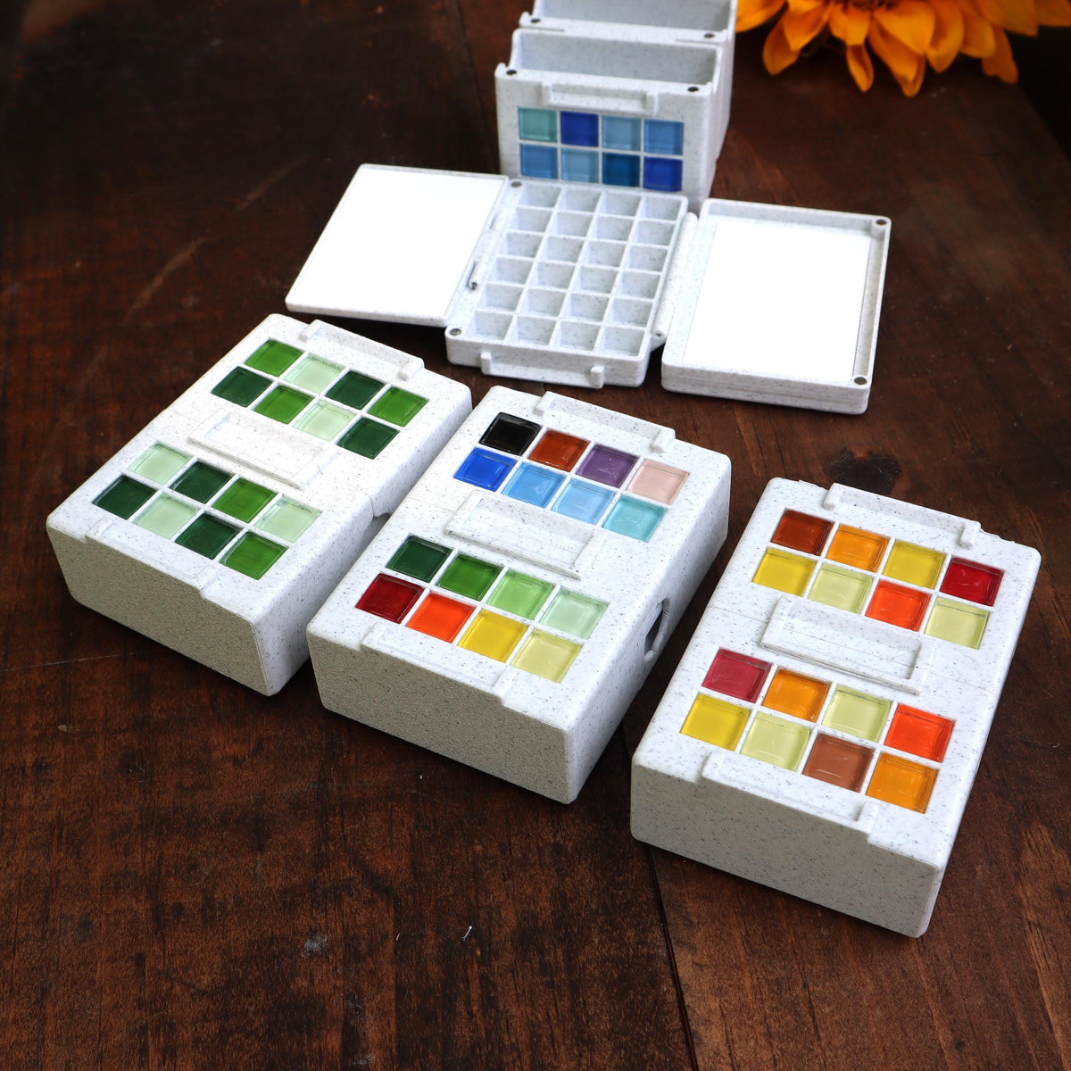 24 Wells Handmade Watercolor Palette | Portable Travel Paint Box, Urban Sketching Art Kit - Orange