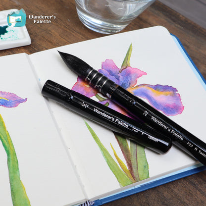 Collapsible Travel Paintbrush, Taklon Synthetic Brush, Round & Flat, Pocket Size Retractable Watercolor Brush