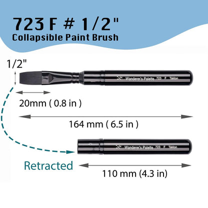 Collapsible Travel Paintbrush, Taklon Synthetic Brush, Round & Flat, Pocket Size Retractable Watercolor Brush