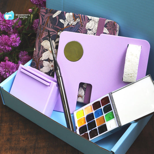Gift for Artist ｜Lavender Watercolor Travel Art Set | Plein Air Painting Set |