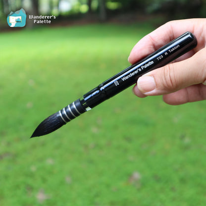 Collapsible Travel Paintbrush, Taklon Synthetic Brush, Round & Flat, Pocket Size Retractable Watercolor Brush
