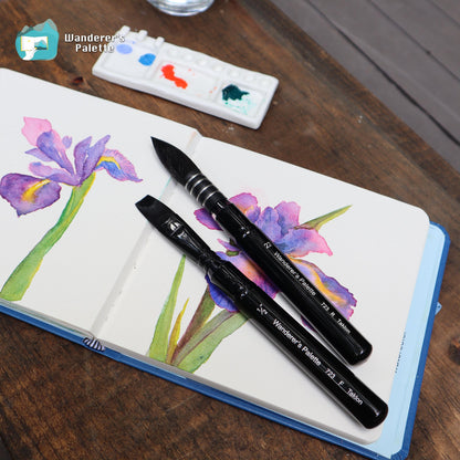 Collapsible Travel Paintbrush, Taklon Synthetic Brush, Round & Flat, Pocket Size Retractable Watercolor Brush
