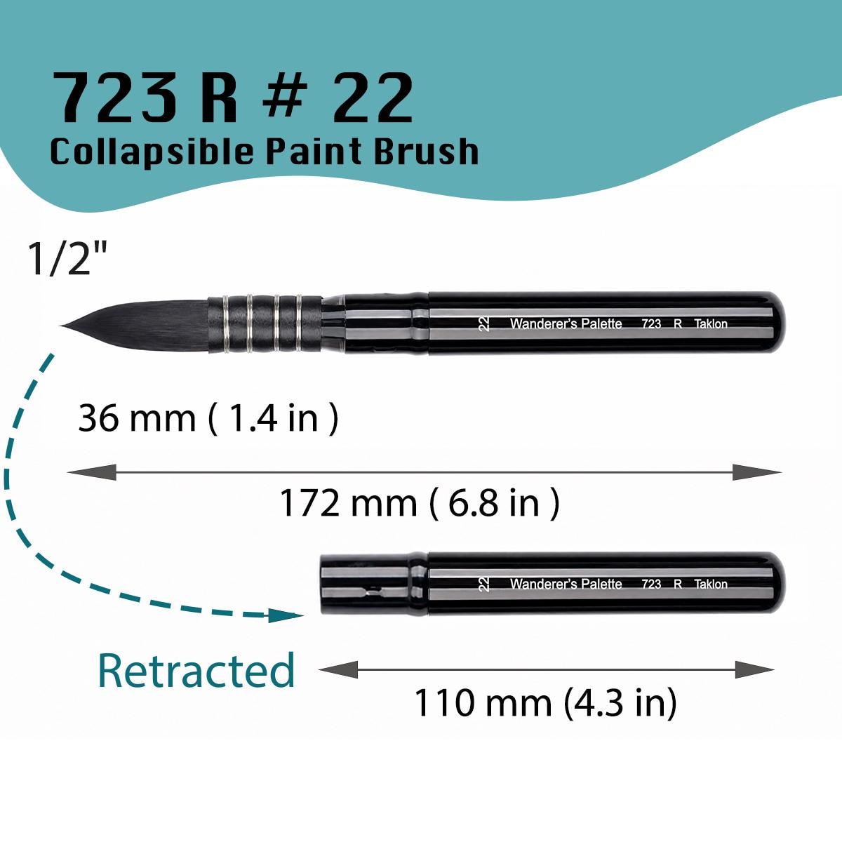 Collapsible Travel Paintbrush, Taklon Synthetic Brush, Round & Flat, Pocket Size Retractable Watercolor Brush