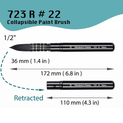Collapsible Travel Paintbrush, Taklon Synthetic Brush, Round & Flat, Pocket Size Retractable Watercolor Brush