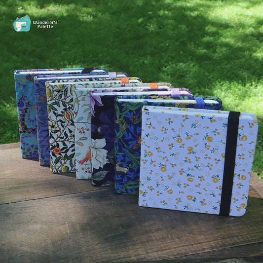 Floral Linen Cover Watercolor Journal | 100% Cotton 300gsm Travel Sketchbook, 4.7×4.7"